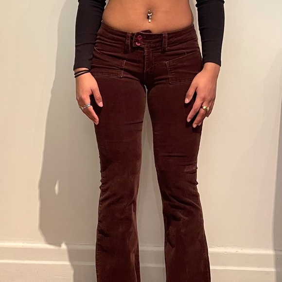 Brown low-waisted corduroy bell bottom pants - Picture 1 of 5